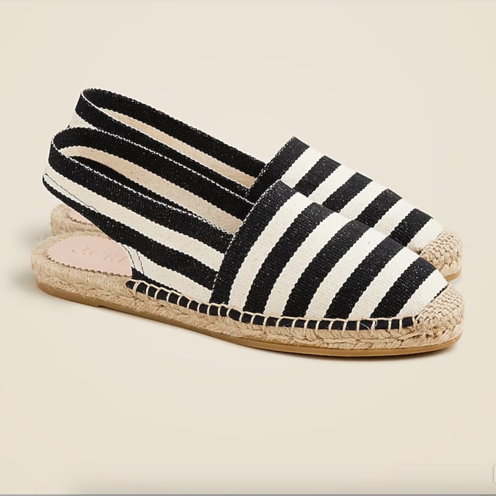NWOT J. Crew Black and White Striped Espadrille Slingback Flats